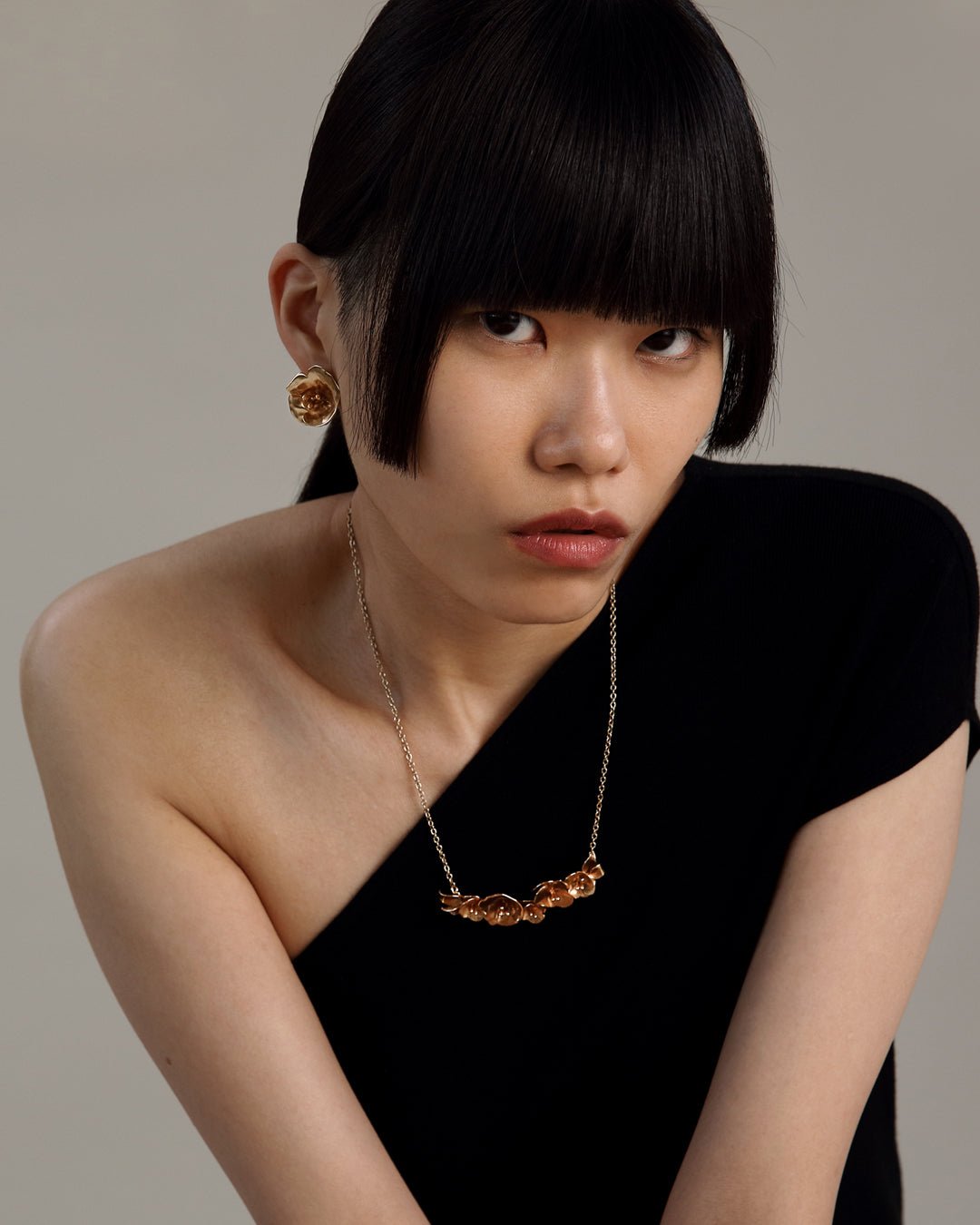 Summer night rose earrings bronze half pair right