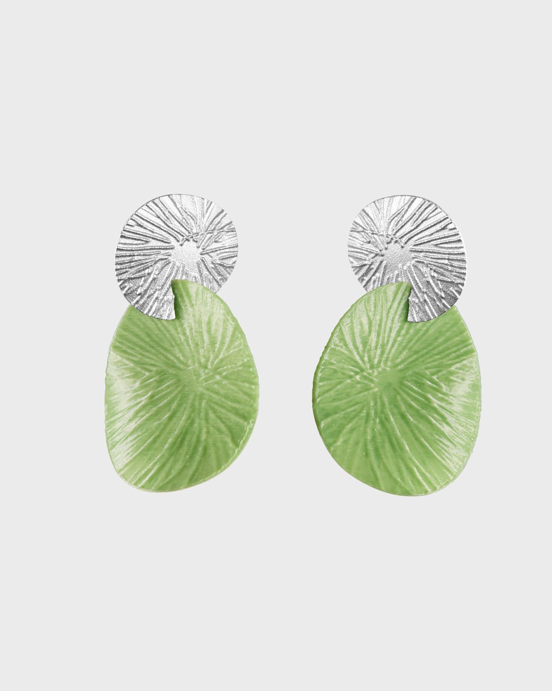 Nolla earrings silver green half pair left